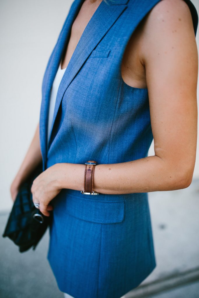 business casual banana republic chambray vest office attire day to night summer look 2016 H&M slacks peep toe mules // Charleston Fashion Blogger Dannon Like The Yogurt 