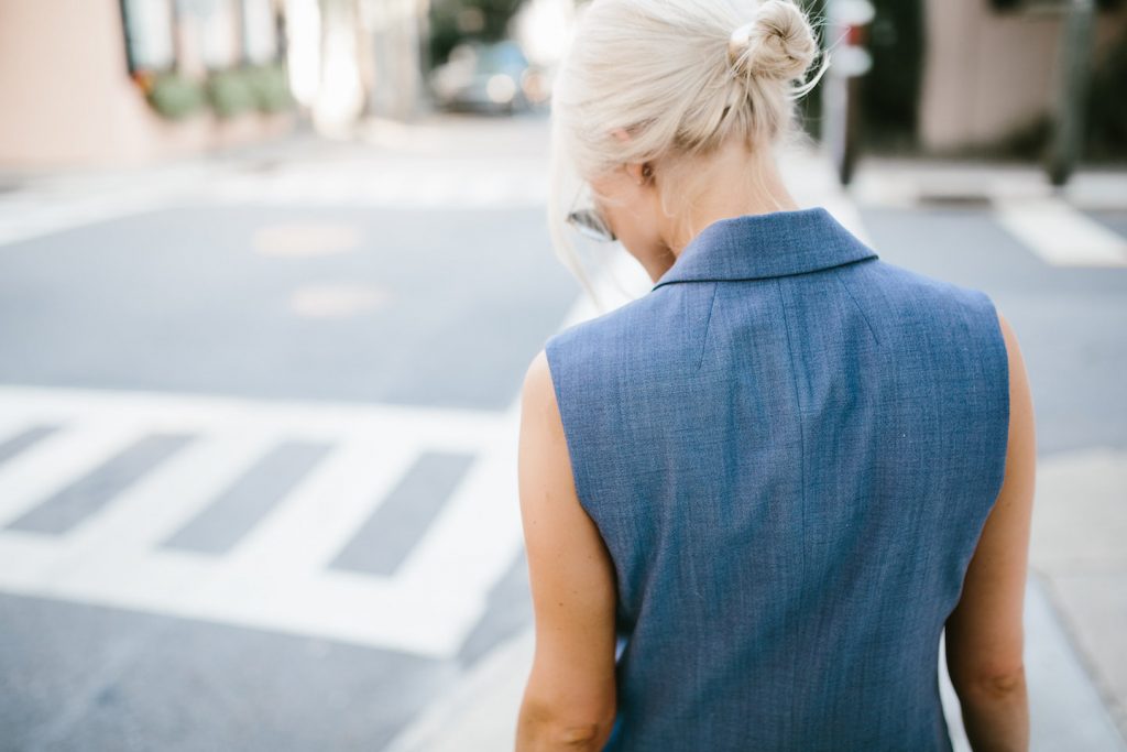 business casual banana republic chambray vest office attire day to night summer look 2016 H&M slacks peep toe mules // Charleston Fashion Blogger Dannon Like The Yogurt 