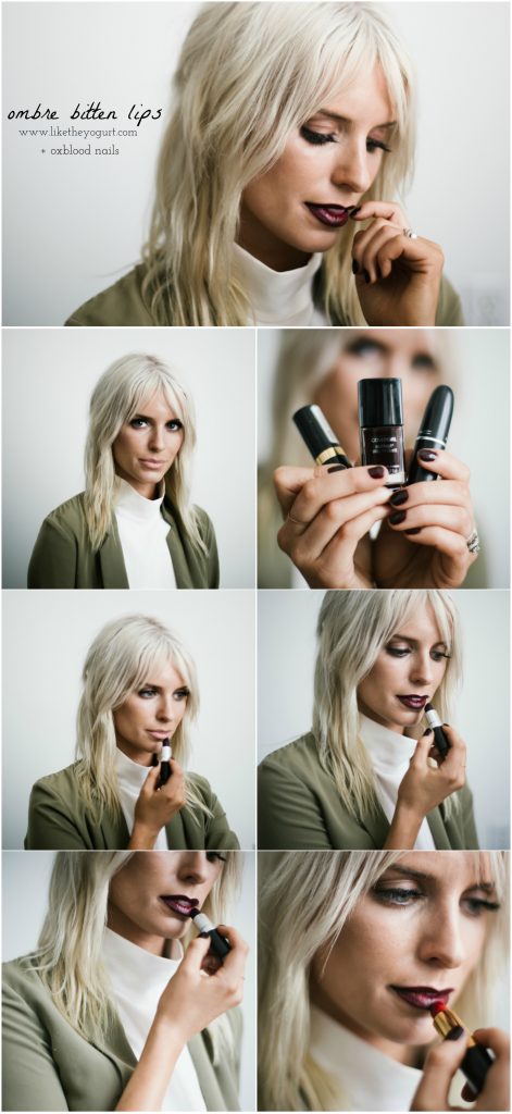 Ombre Bitten Lip oxblood burgundy dark lips platinum blonde beauty how-to tutorial fall autumn 2016 // Charleston Fashion Blogger Dannon Like The Yogurt