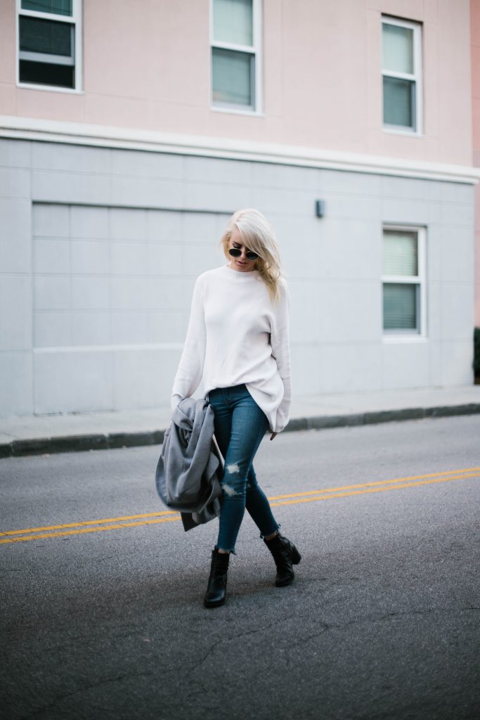 Grey Coat oversized wool long lulus fifth the label abercrombie and fitch skinny denim jeans black ankle boots steve madden Street Style Blogger   // Charleston Fashion Blogger Dannon Like The Yogurt  