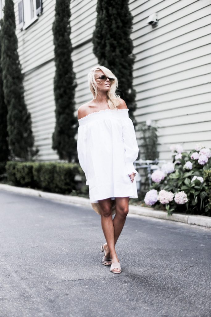 Summer Smocks Summer white off-the-shoulder dress under $100   // Charleston Fashion Blogger Dannon Like The Yogur