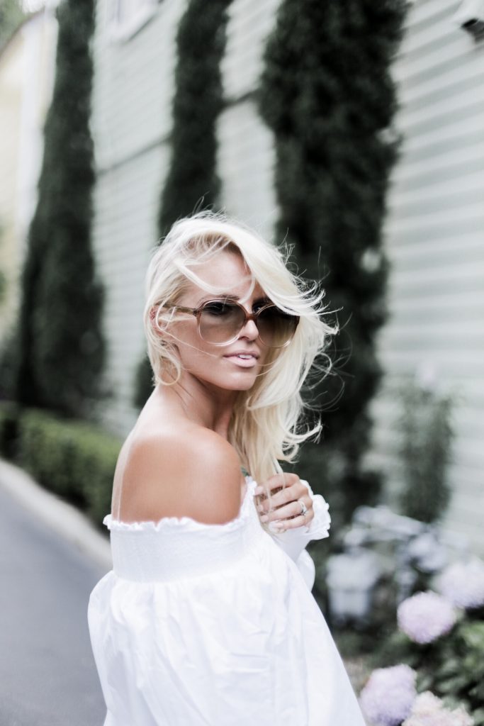 Summer Smocks Summer white off-the-shoulder dress under $100   // Charleston Fashion Blogger Dannon Like The Yogur