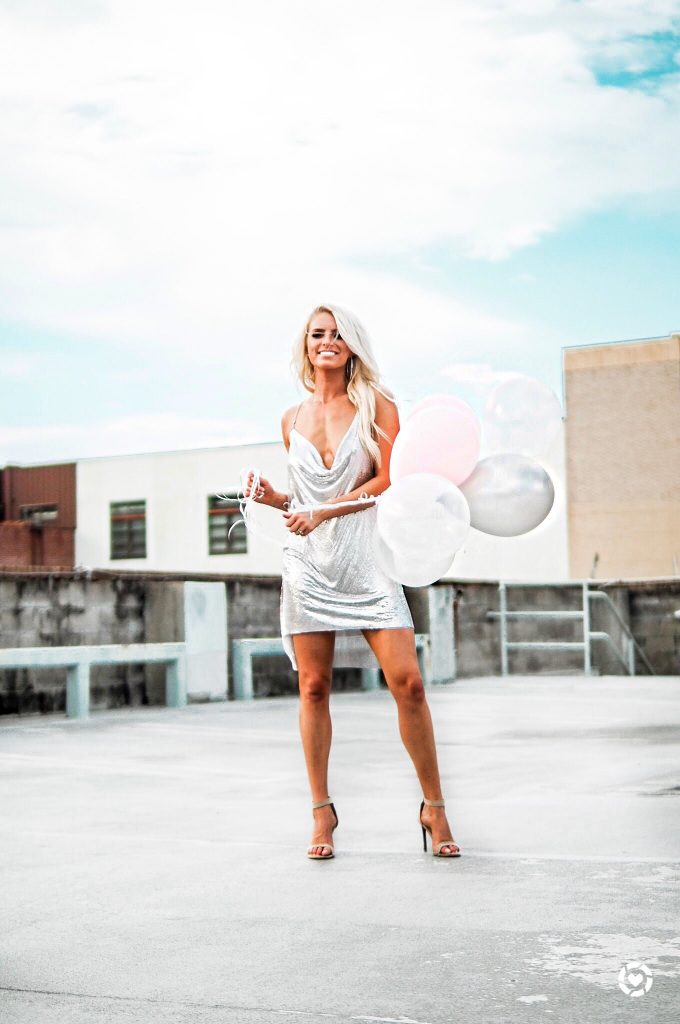 30th birthday girl silver chainmail rhinestone dress vegas themed party // Charleston blogger dannon k collard like the yogurt