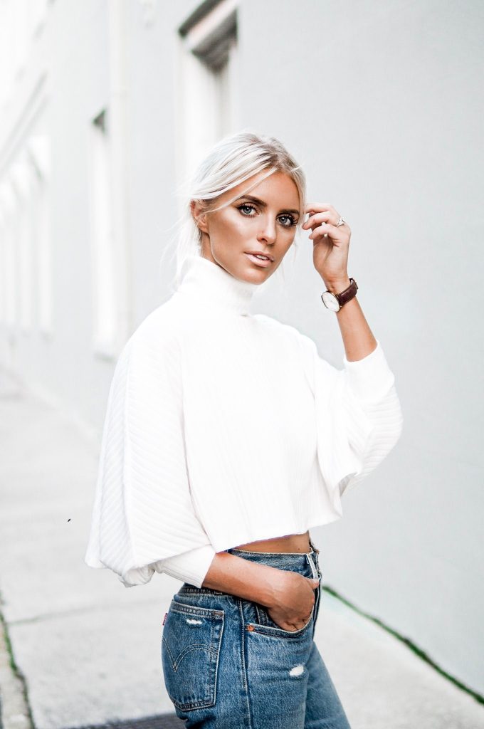  hello fall forever 21 turtleneck white crop top 501 levis mom jeans nude pumps fall street style // charleston fashion blogger dannon k collard like the yogurt