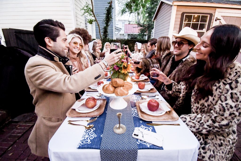 70's Friendsgiving themed Thanksgiving // Charleston Fashion Blogger Dannon K. Collard Like The Yogurt Wedding Fall inspiration tablescape table setting dinner